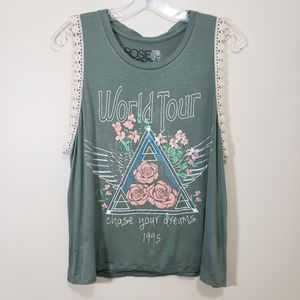 Rose Harlow World tour chase your dreams 1995 crochet trim sleeveless sh…